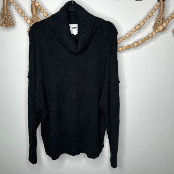 Aerie Black Super Soft Mock Neck Oversize Slouchy Sweater - Picture 1 of 5